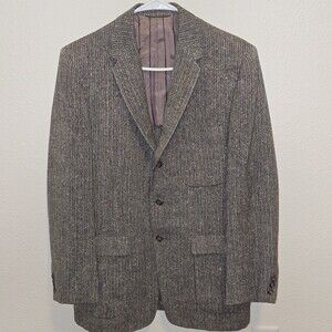 Vintage 70s Tweed Blazer 42R Union Made USA Brown Wool Sport Coat Dark Academia